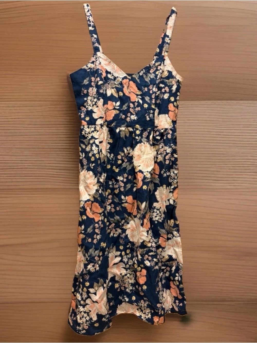 NEW Cynthia Rowley sz 2 navy blue floral print midi knee length dress 100% linen